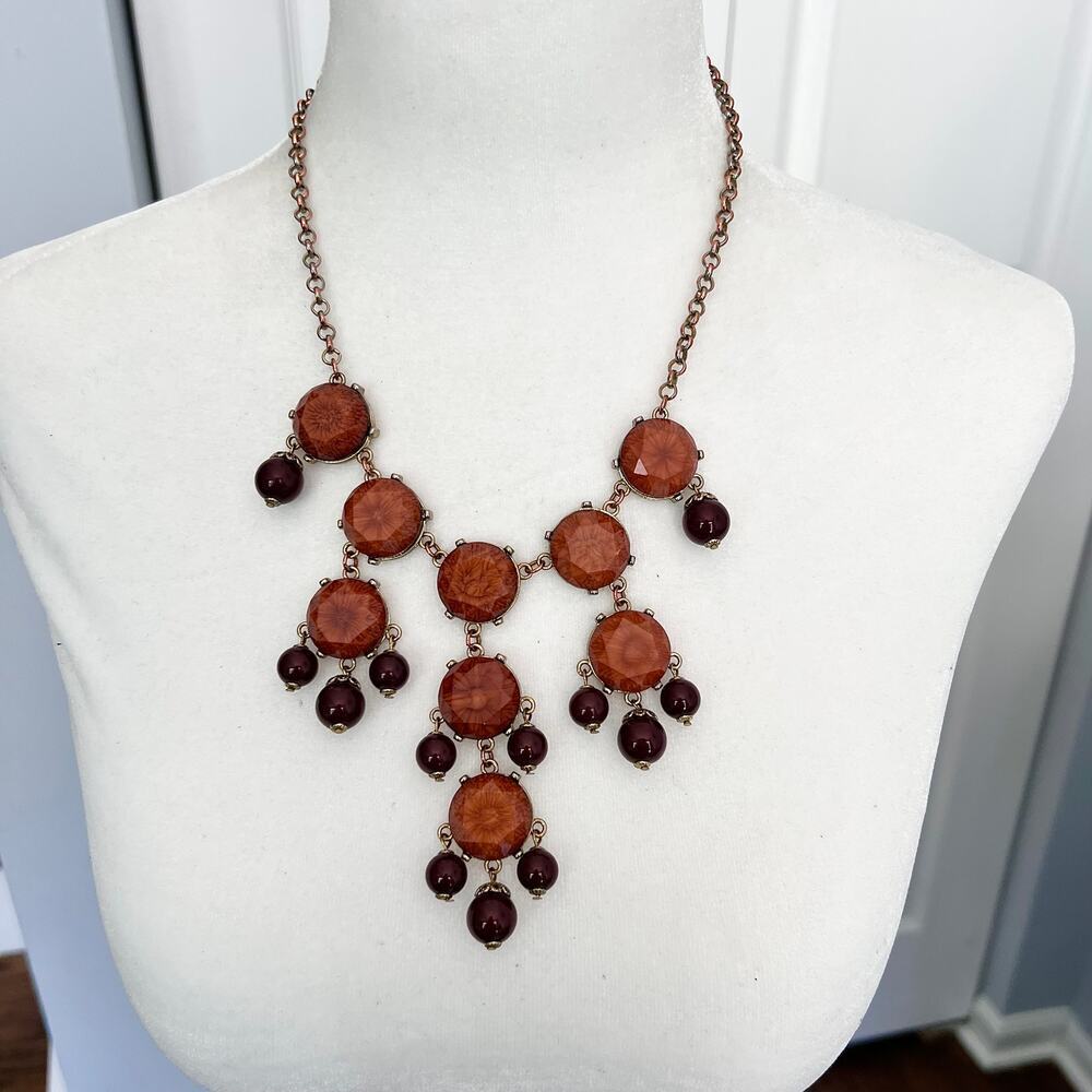 Two-tone brown beaded statement bib dramatic adjustable necklace